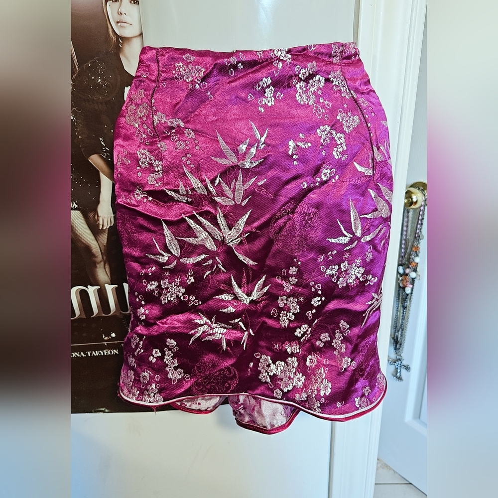 Magenta Chinese Style Mini Skirt